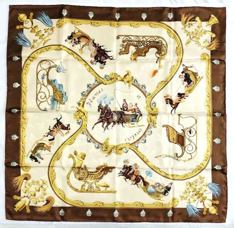 【未使用、スカーフのみ】HERMES　エルメス　スカーフ　羽飾りと鈴　カレ90