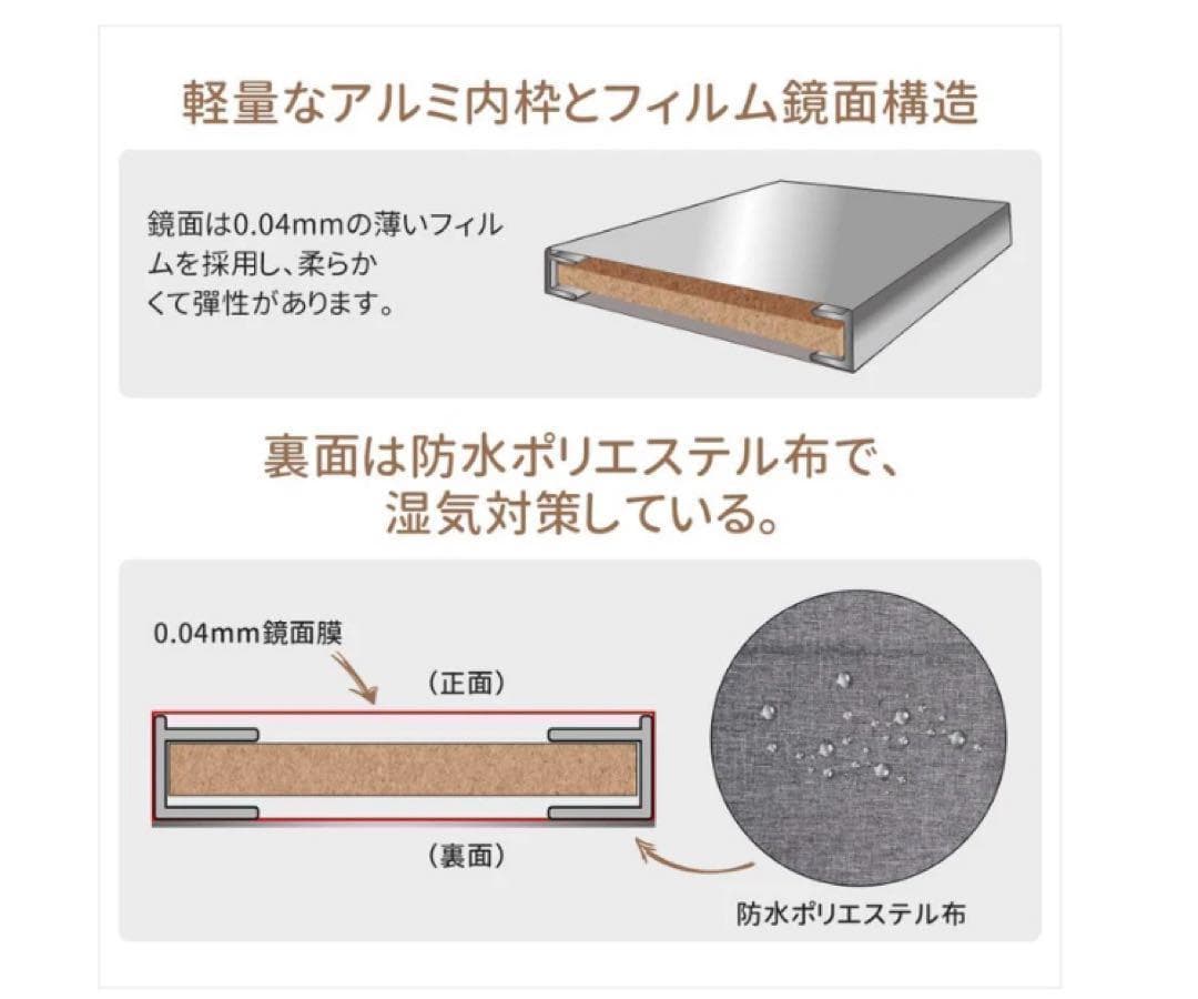 割れない鏡 全身ミラー 160×60cm 壁掛け・立て掛け ナチュラル
