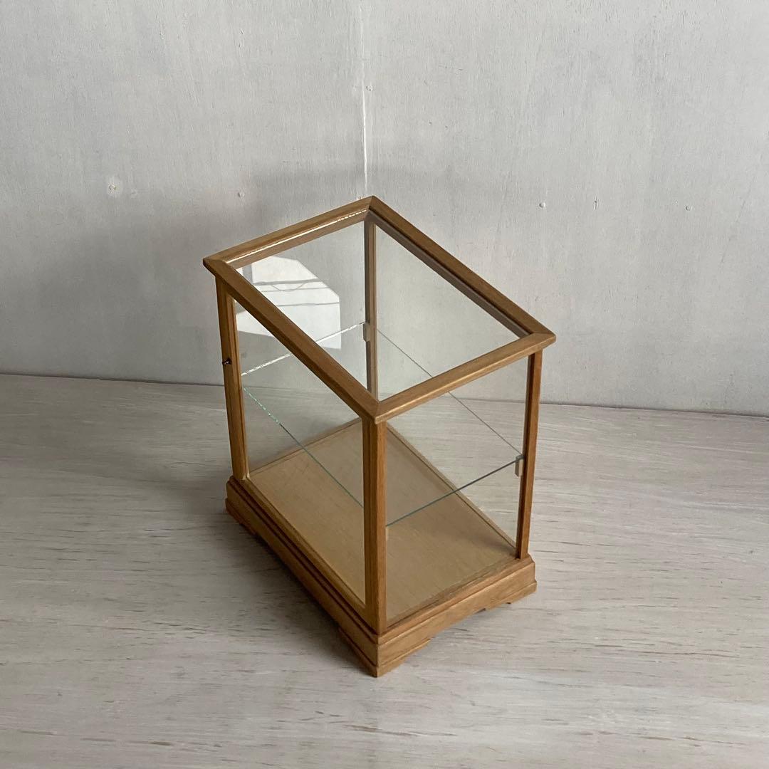 古い木製 ガラスケース 2段 卓上 ショーケース 展示ケース 小物入れ