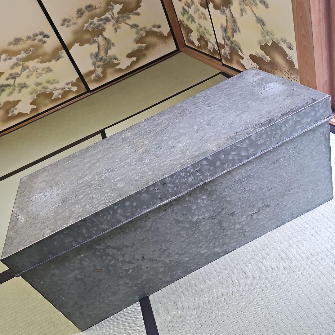 昭和レトロ/1950年代物】別注ブリキ製品ボックス 金属製ハンドル付き特大 刻印