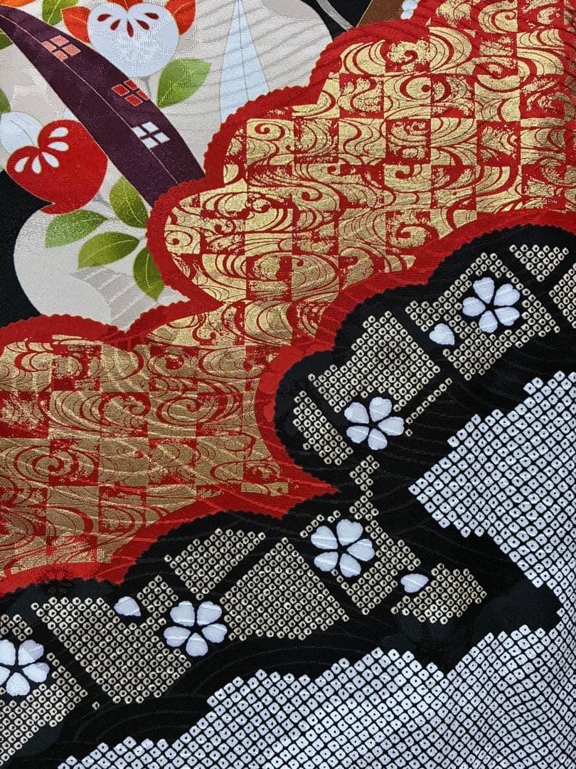 ！値下げ！【正絹】黒 振袖&襦袢２点セット(美品)おまけ付き