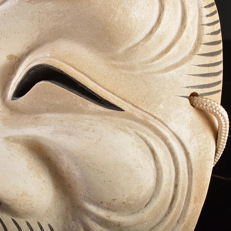 能面　能楽　雅楽　本山道子作　木彫　翁面　面袋付　共箱　M　R5355