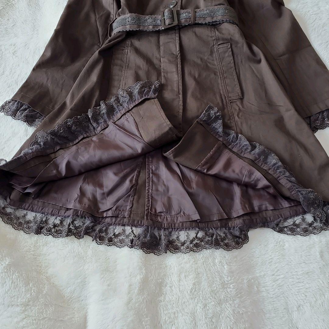 ピンクハウス　ステンカラーコート　ロングコート　ベルト付き　レース　フード