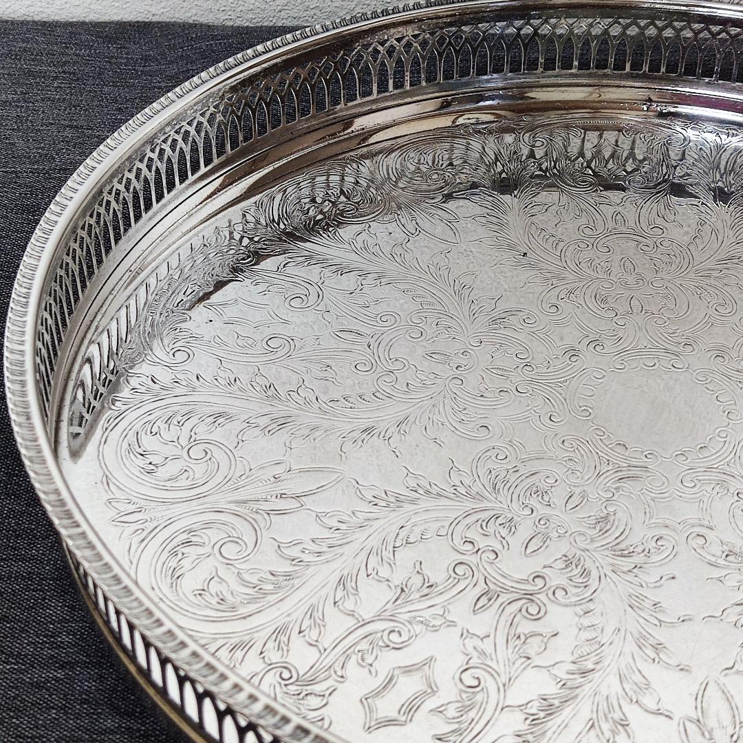 英国製　シルバープレート　ギャラリートレイ　サルヴァ