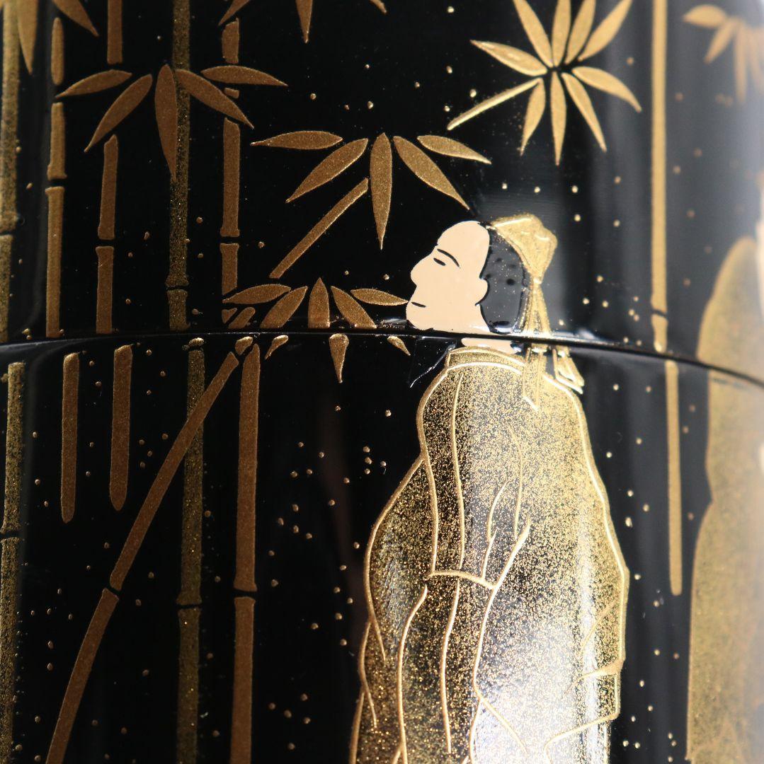 吉田祥雲作 七賢人蒔絵 面根来 薄茶器 茶道具 共箱　M991