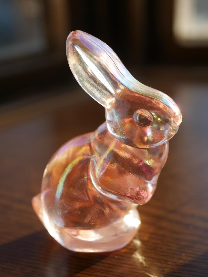 フェントン ９５周年記念限定生産 ピンクイリデセントガラス ミニうさぎ