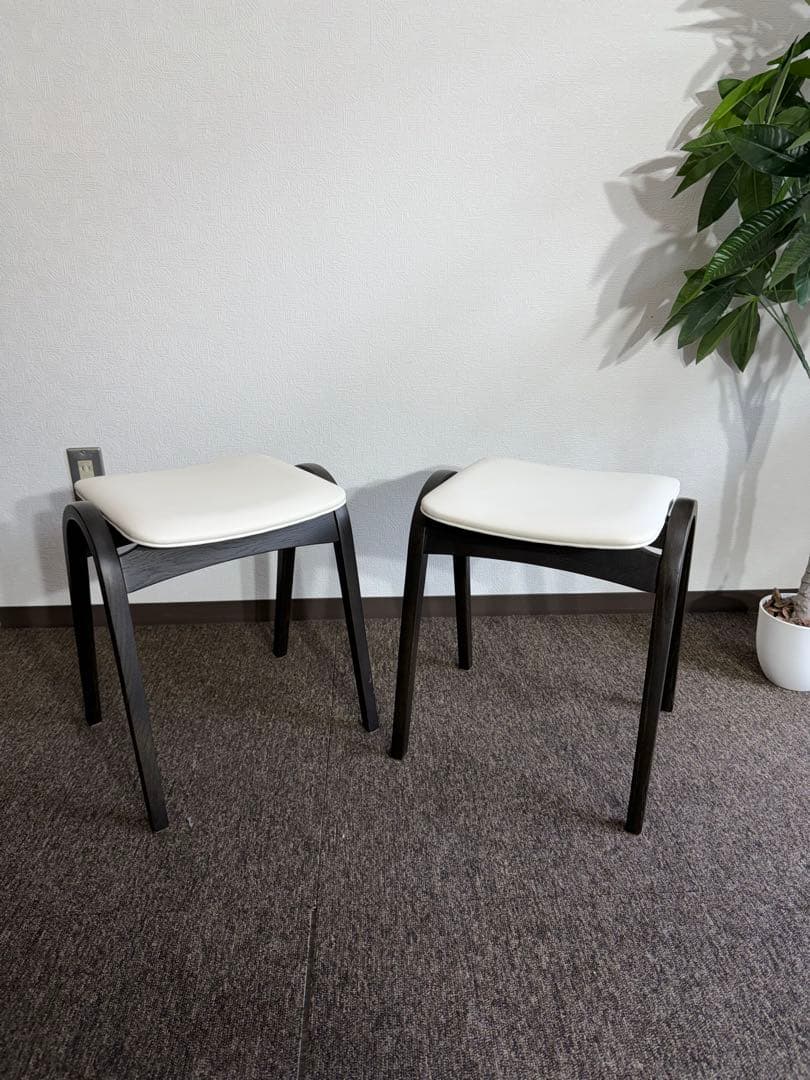 IDC OTSUKA 大塚家具 スタッキングスツール2個セット 剣持勇 秋田木工