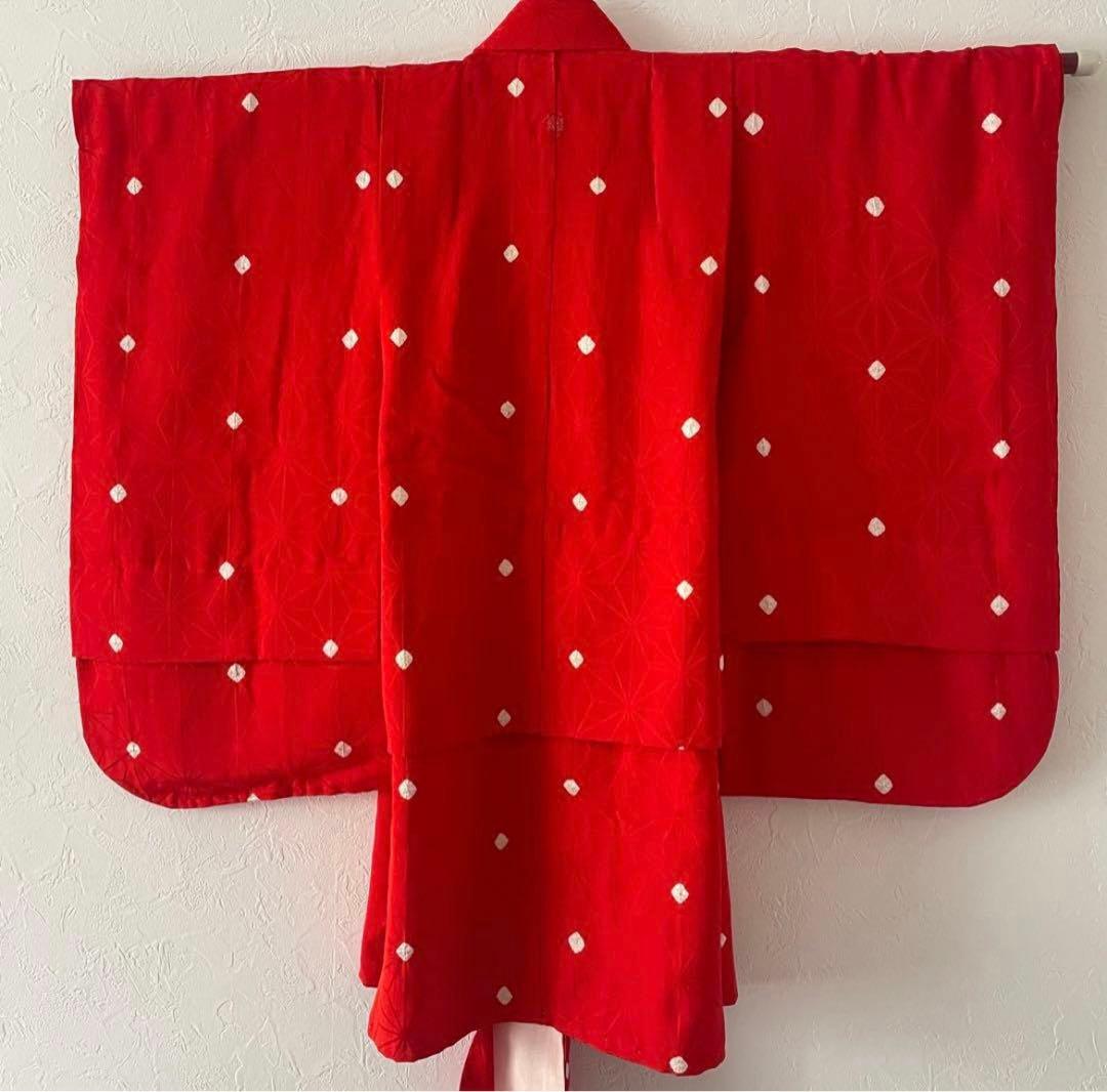 七五三　3歳　レースの被布エプロンコーデ　正絹お着物　3歳〜5歳前後