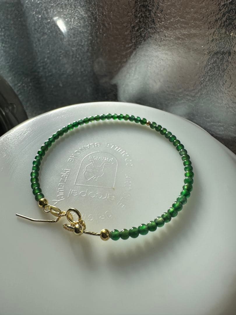 S*n様 純天然冰種ジェダイト本翡翠ビーズブレスレット 、18 k金製ゴールビー