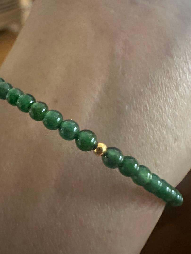 S*n様 純天然冰種ジェダイト本翡翠ビーズブレスレット 、18 k金製ゴールビー