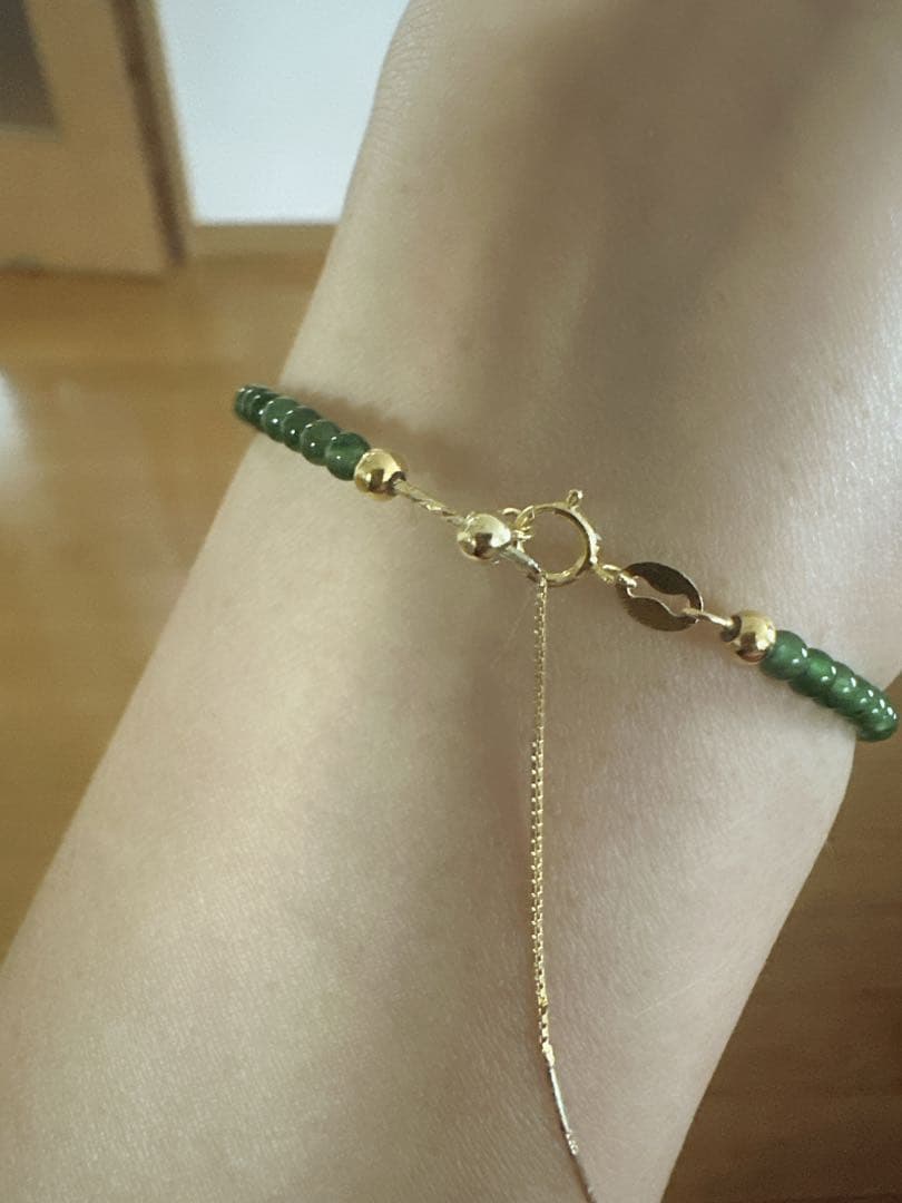 S*n様 純天然冰種ジェダイト本翡翠ビーズブレスレット 、18 k金製ゴールビー