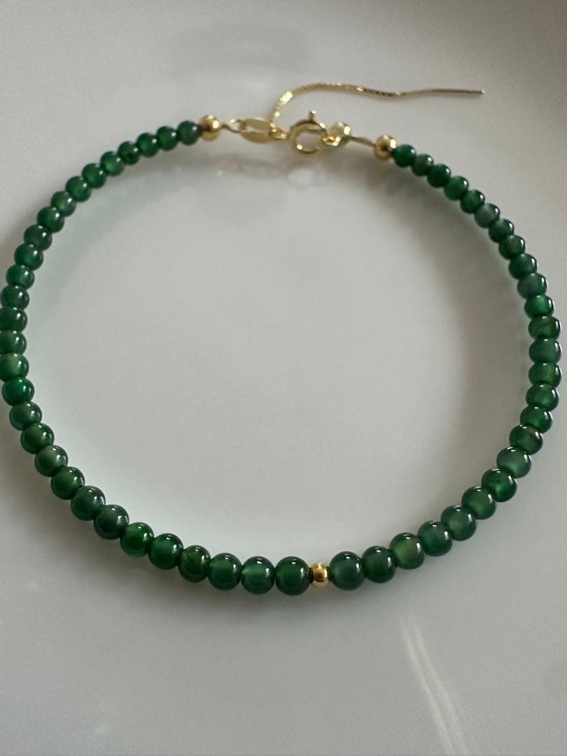 S*n様 純天然冰種ジェダイト本翡翠ビーズブレスレット 、18 k金製ゴールビー