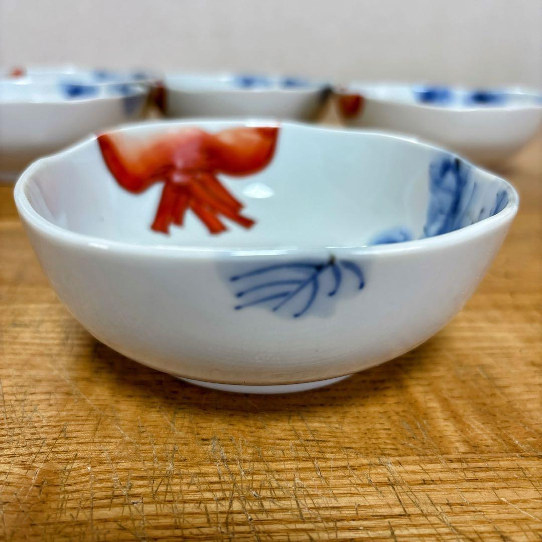 九谷焼　上出長右衛門　かぶの図　4.5号小鉢揃　　楕円鉢　盛鉢　横幅14.3cm