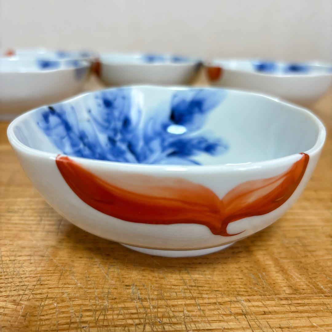 九谷焼　上出長右衛門　かぶの図　4.5号小鉢揃　　楕円鉢　盛鉢　横幅14.3cm