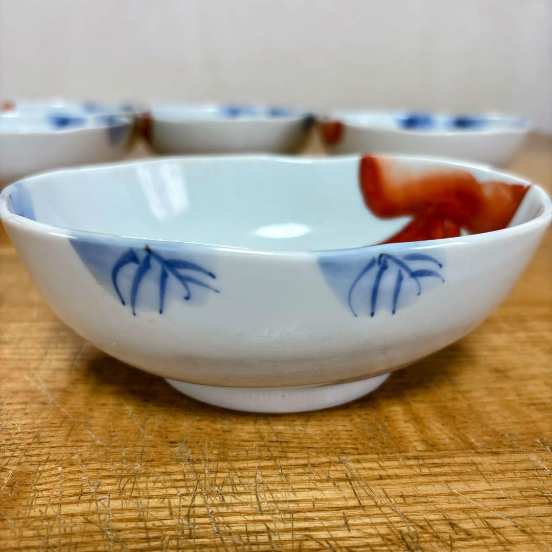 九谷焼　上出長右衛門　かぶの図　4.5号小鉢揃　　楕円鉢　盛鉢　横幅14.3cm