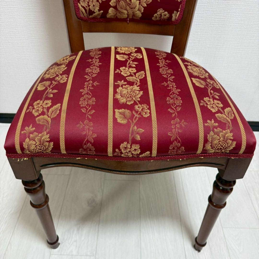 イタリア製 ダイニングチェア 2脚セット 花柄ジャガード 飴色 木製 高級椅子