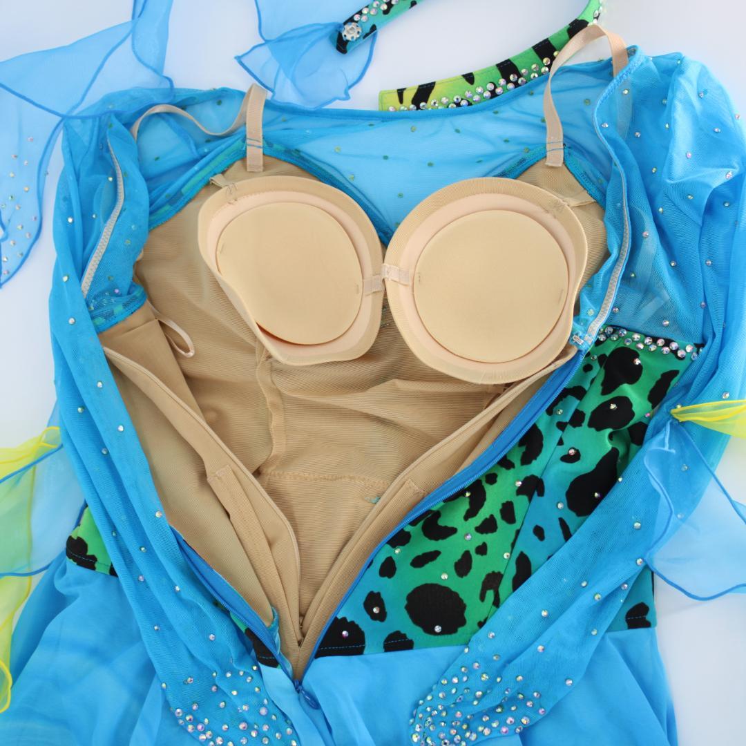 【美品 社交ダンス衣装】ブルー＆イエロー Tsukioka ワンピース ドレス