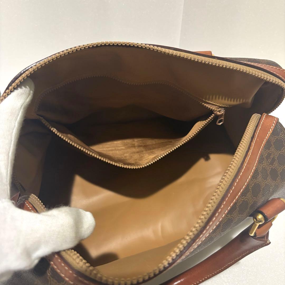 セリーヌ マカダム柄 ボストンバッグ PVC レザー ブラウン　ヴィンテージ