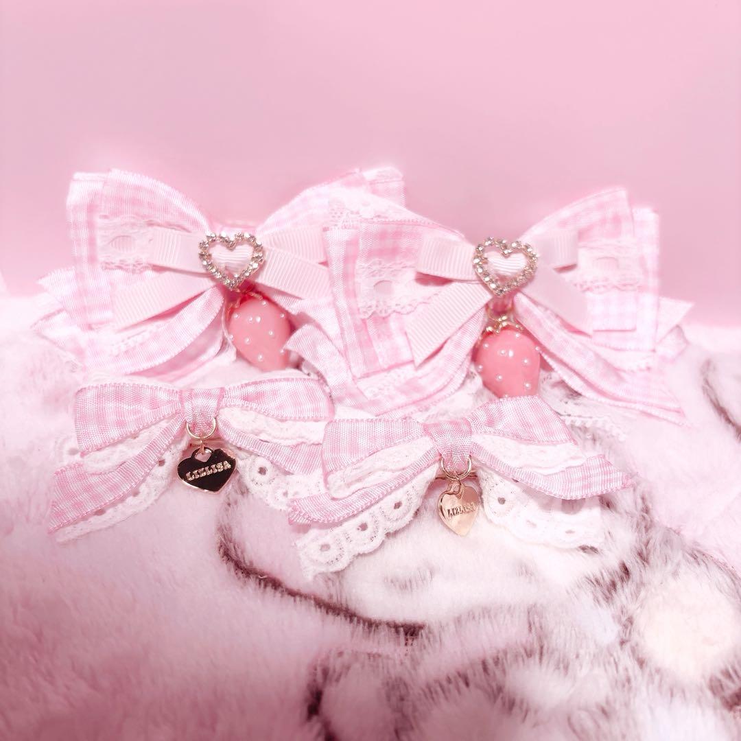 lizlisa ♡ ストロベリーギンガム4つセットクリップ