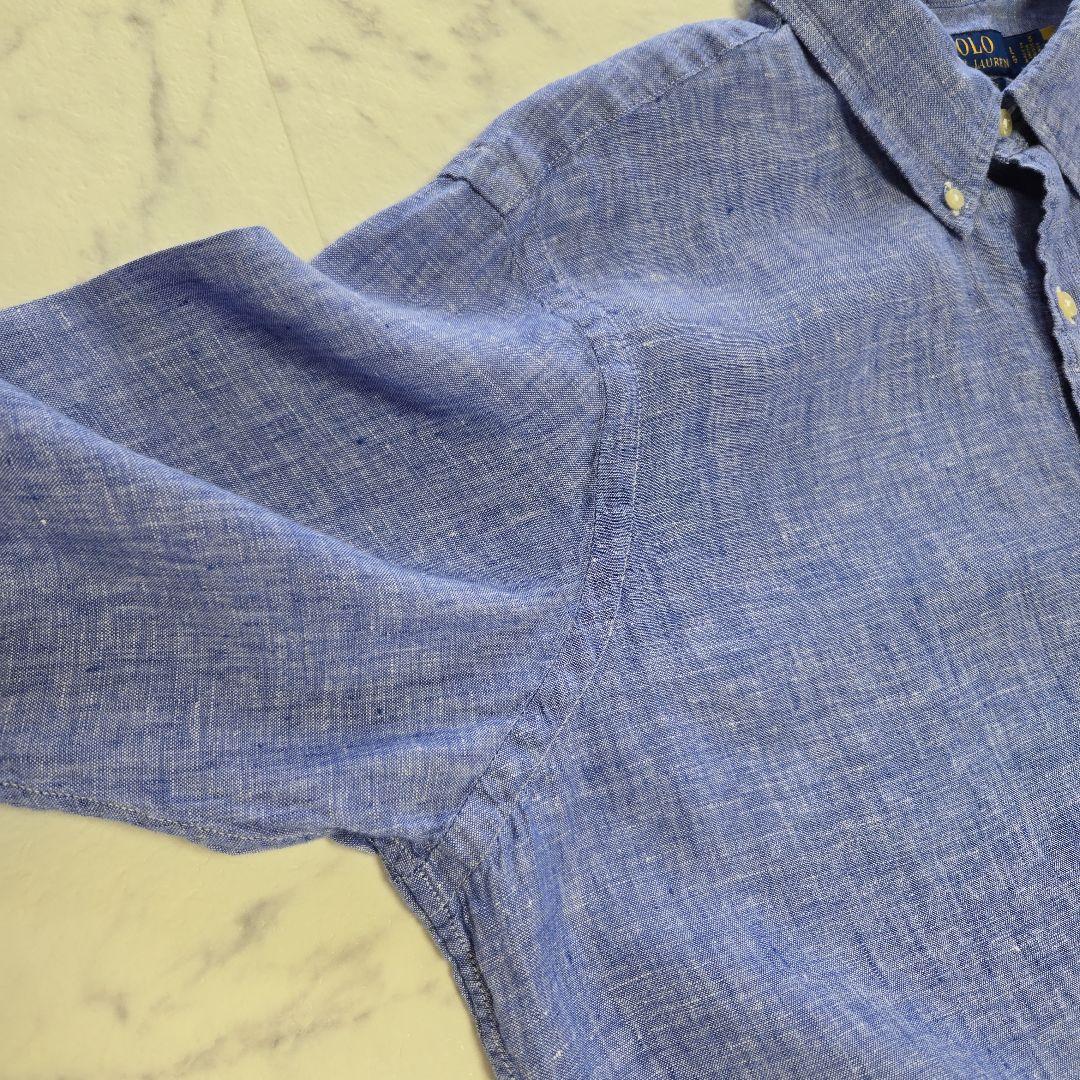 ポロラルフローレン 麻 リネン ブルーシャツ L(XL相当)