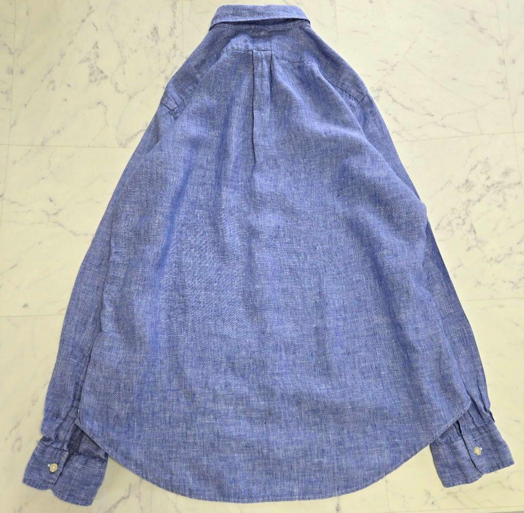ポロラルフローレン 麻 リネン ブルーシャツ L(XL相当)