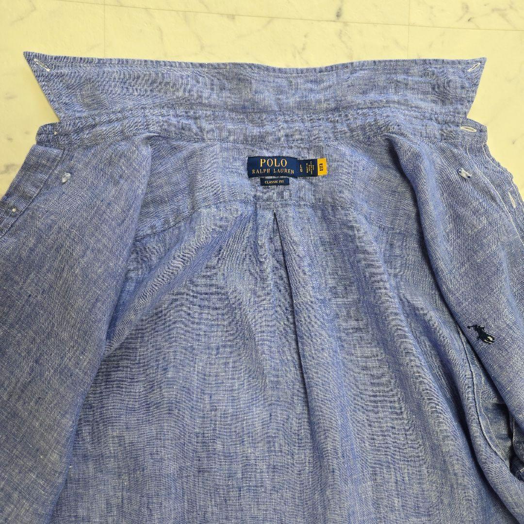 ポロラルフローレン 麻 リネン ブルーシャツ L(XL相当)