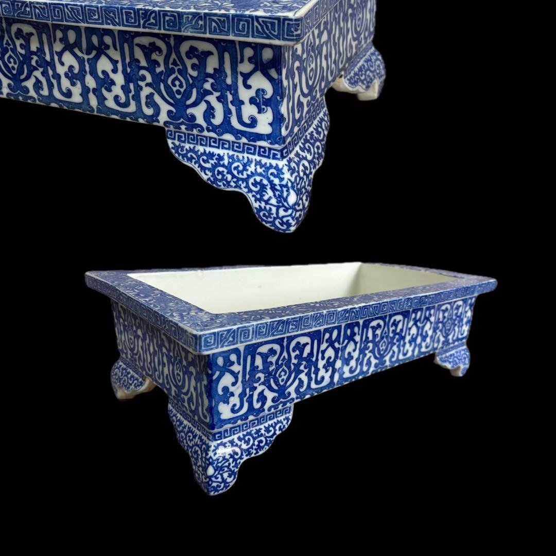 染付 大型水盤 45cm 花器 盆栽鉢 植木鉢 水石鉢