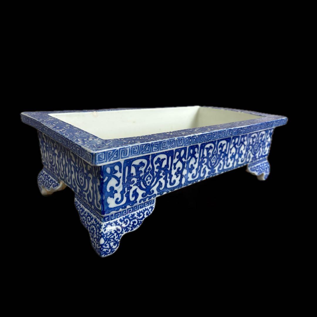 染付 大型水盤 45cm 花器 盆栽鉢 植木鉢 水石鉢