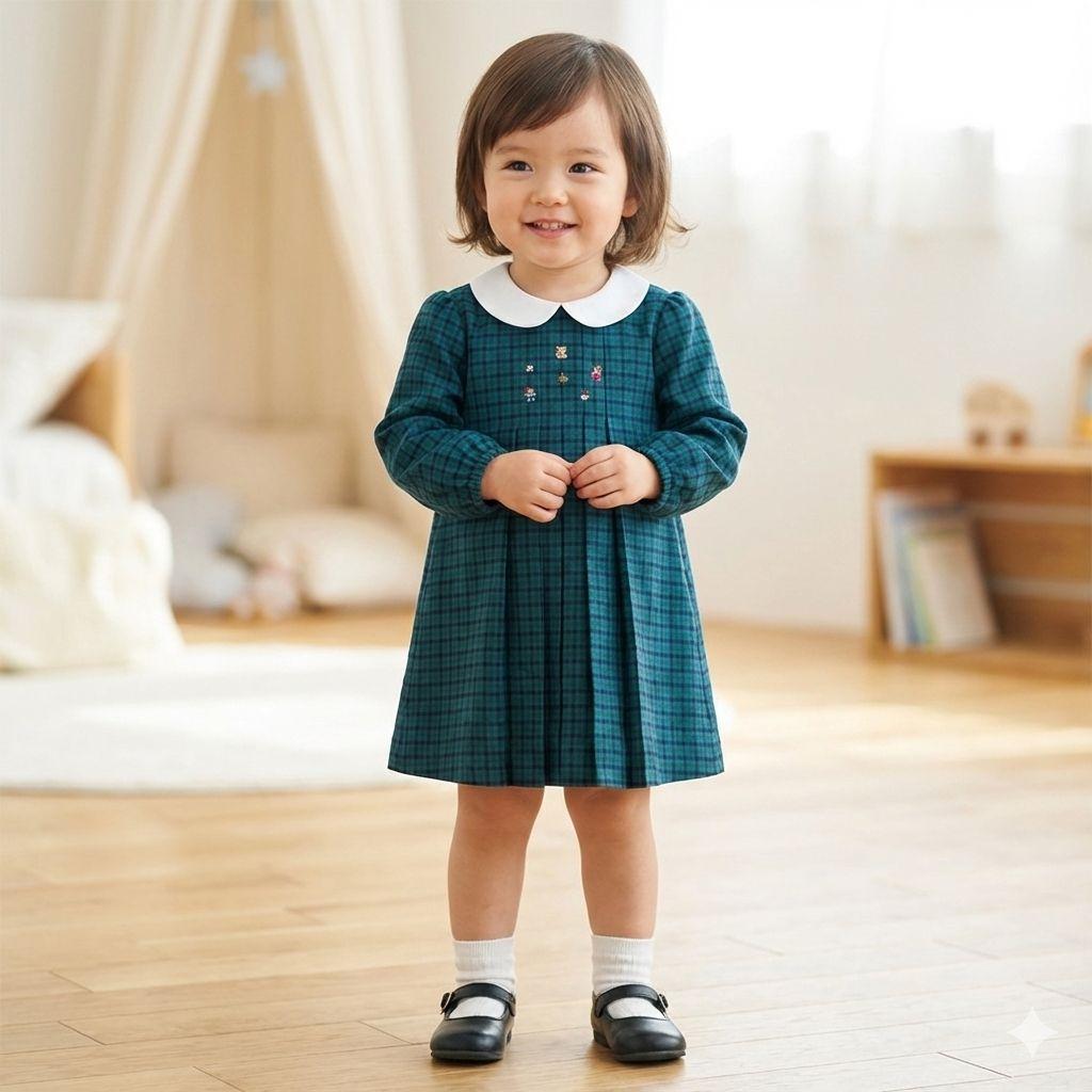 familiar　緑のチェック柄ワンピース 90cm