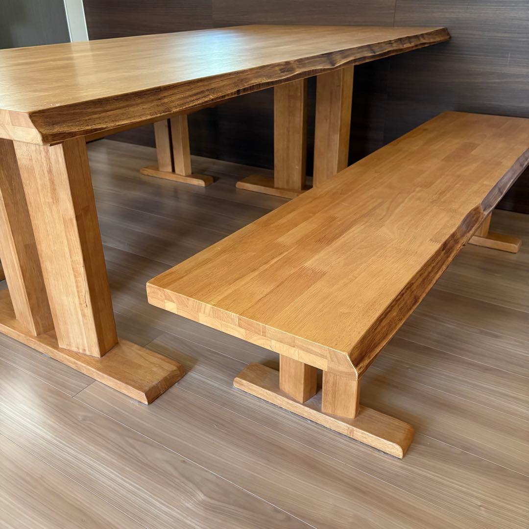 松田家具 天然木 白王ダイニングテーブル ベンチイス 3点セット