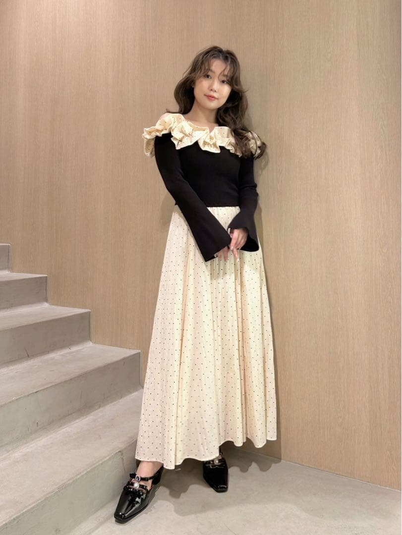 LILY BROWN フリルカラーニットコンビワンピース