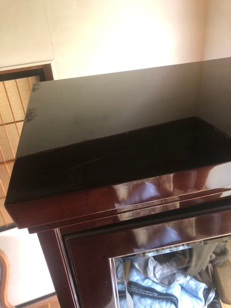 希少品 YAMAHA 昭和モダンキャビネット 蒔絵風意匠・ガラス戸 木製収納家具