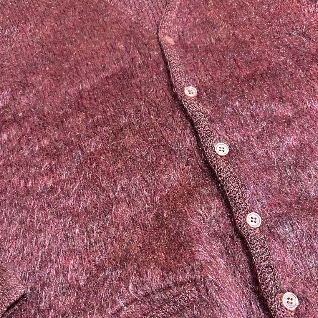 60s モヘアカーディガン 赤色 L グランジ ヴィンテージ　毛足長め