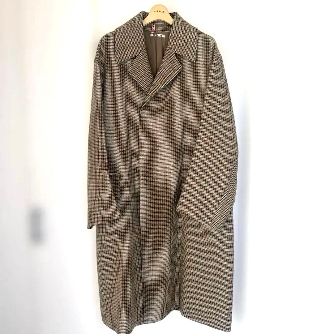 AURALEE ガンクラブチェック、ステンカラーコート　茶ベージュ系