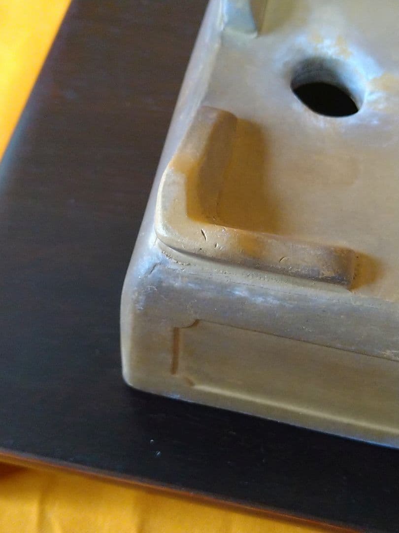 盆栽鉢　盆栽小品鉢　落款有り 黄泥？切立額面長方鉢