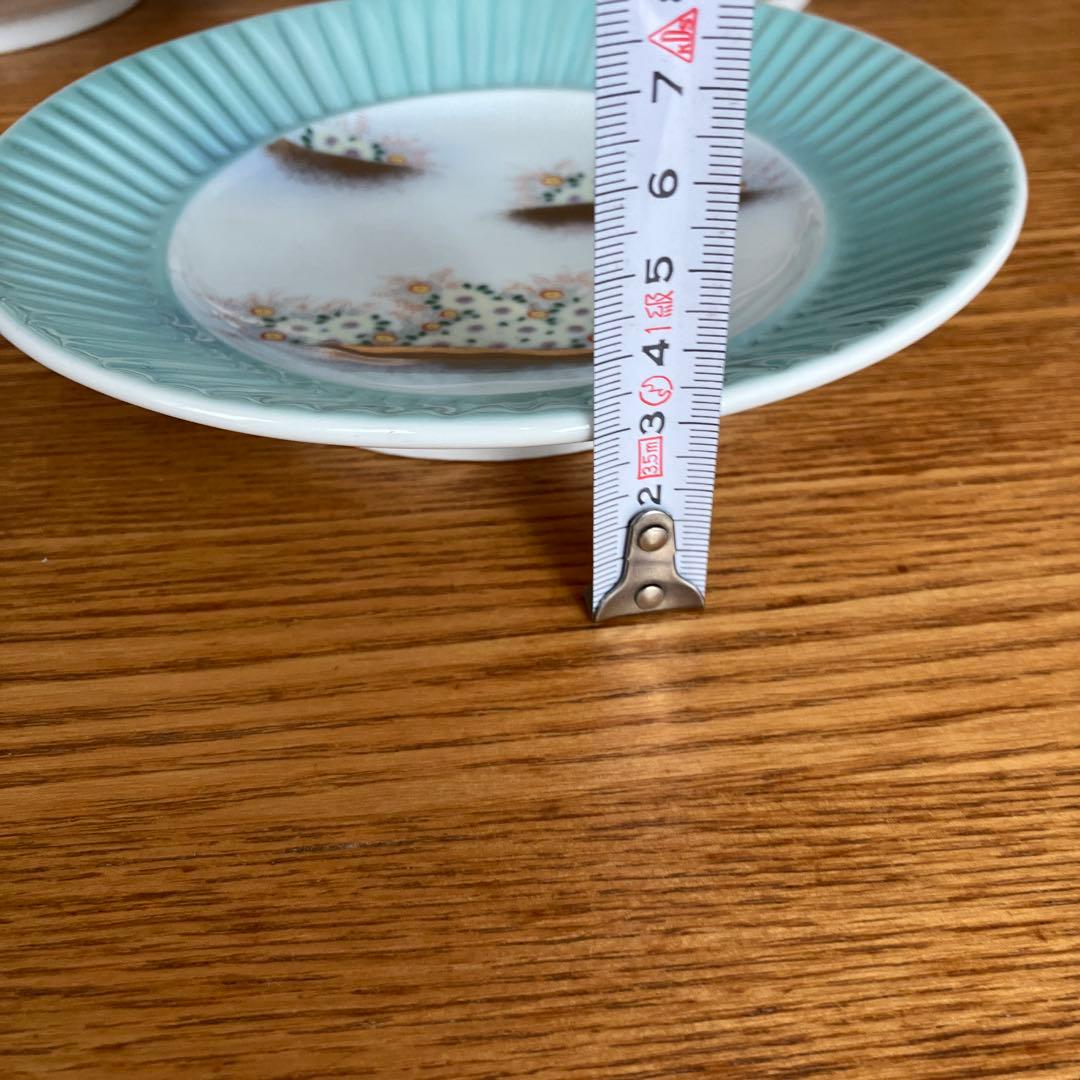 美品 深川製磁 金襴草花 青磁中皿 金彩 和皿揃え 5枚セット