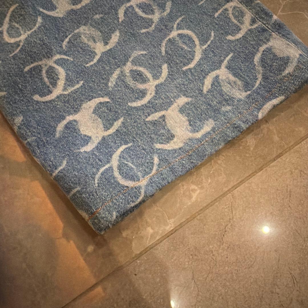 CHANEL ワイドデニムパンツ ロゴ 36 ウエスト滑り止め加工付き丈詰め