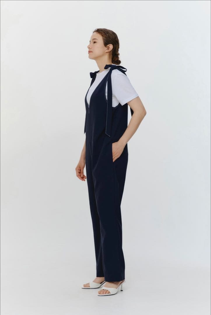 【さわさわ様】yori トリアセリボンサロペット 36 ネイビー