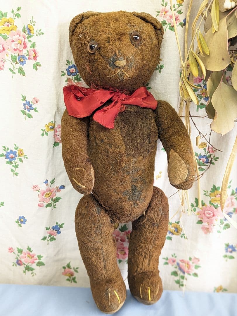 フランス アンティーク テディベア 34cm 1950年代 パッチワークあり