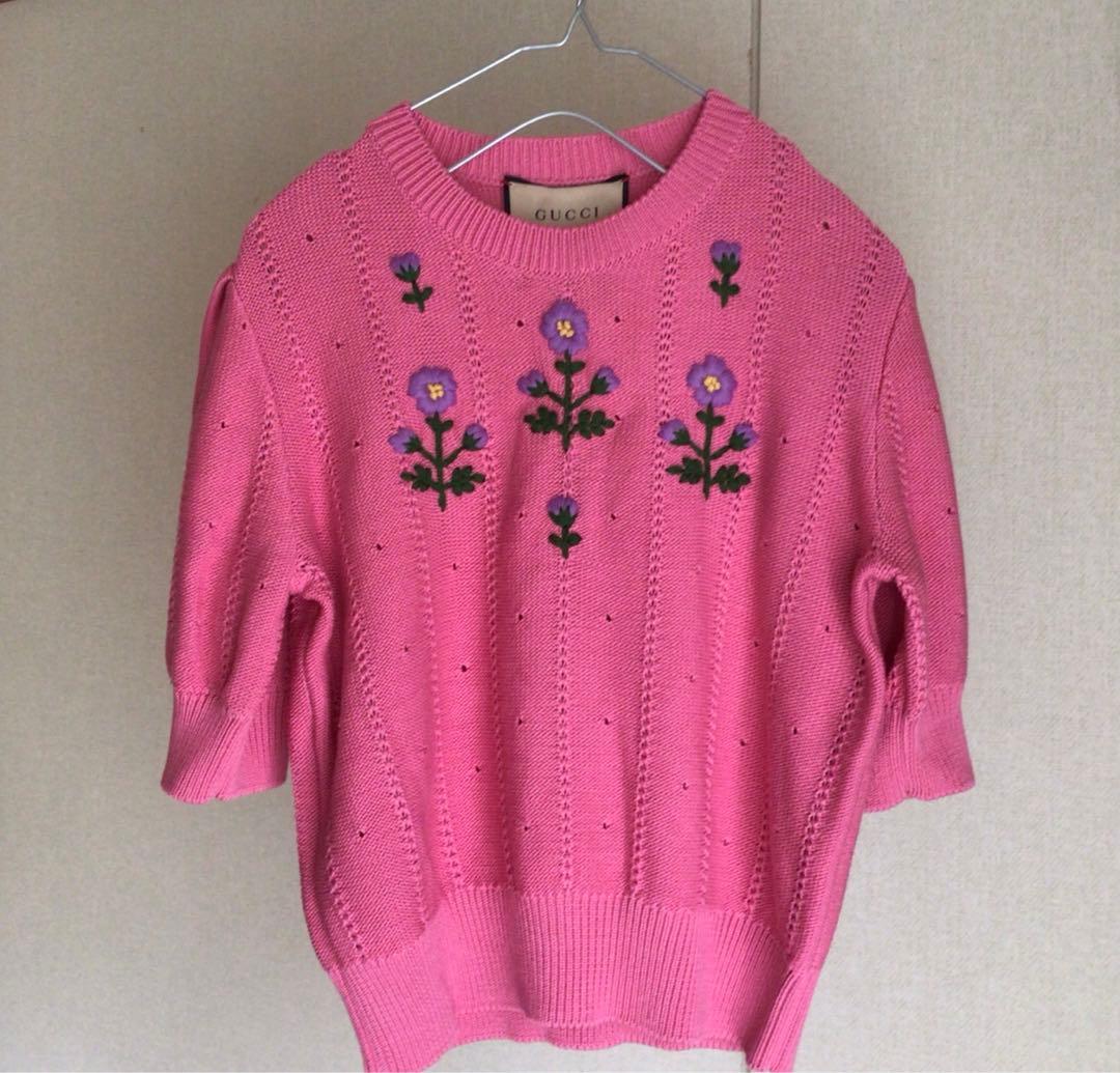 GUCCI 　コットンシルク　花柄刺繍ニット