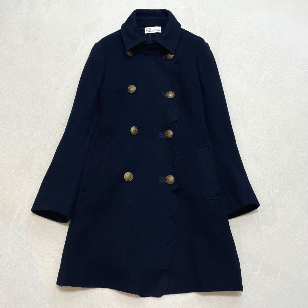 レッドヴァレンティノ スカラップダブルブレストウールブレンドコート 40 M