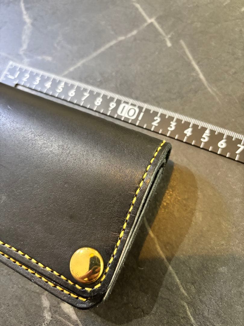 レザーウォレット　トラッカーウォレット　3層　厚手レザー　タイダイ　黒革財布
