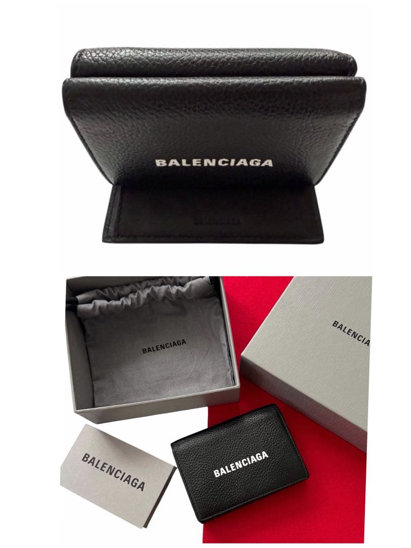 美品✨BALENCIAGAバレンシアガ財布三つ折594312カーフレザーロゴ黒