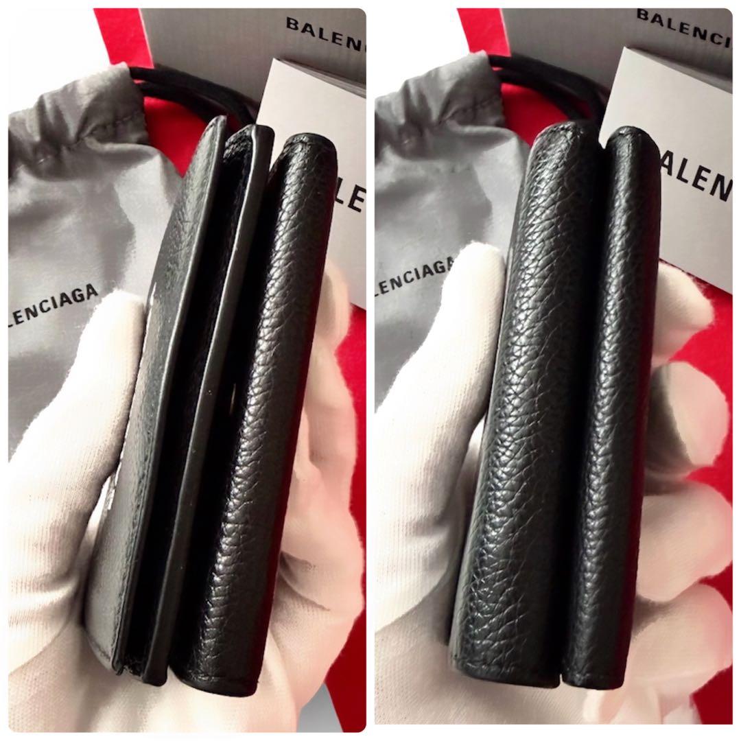 美品✨BALENCIAGAバレンシアガ財布三つ折594312カーフレザーロゴ黒