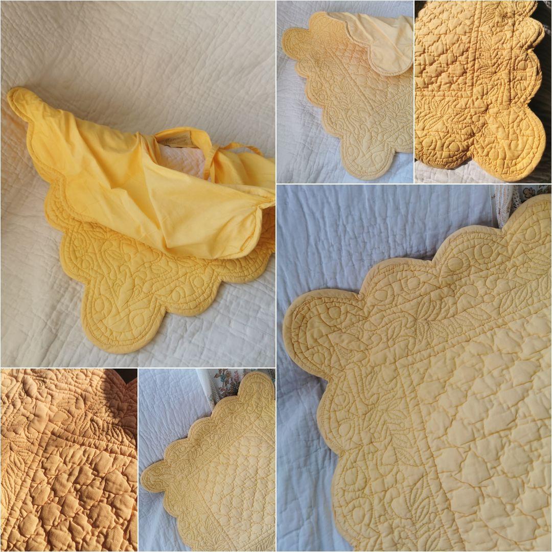 ヴィンテージ フランス 手縫いブティ クッションカバー ハンドメイド イエロー