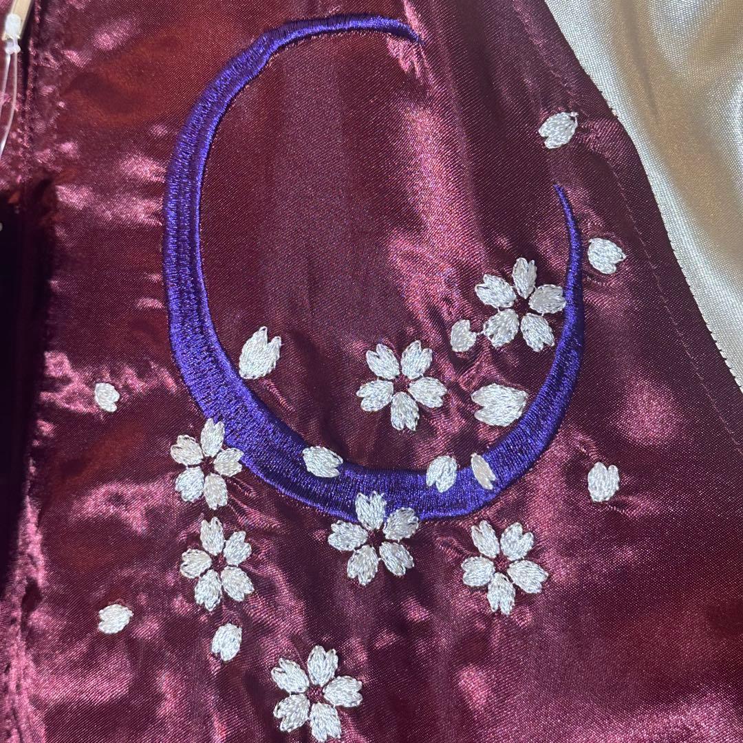【新品未使用】風神雷神桜刺繍スカジャンワインレッドえんじ金和柄サテンブルゾン