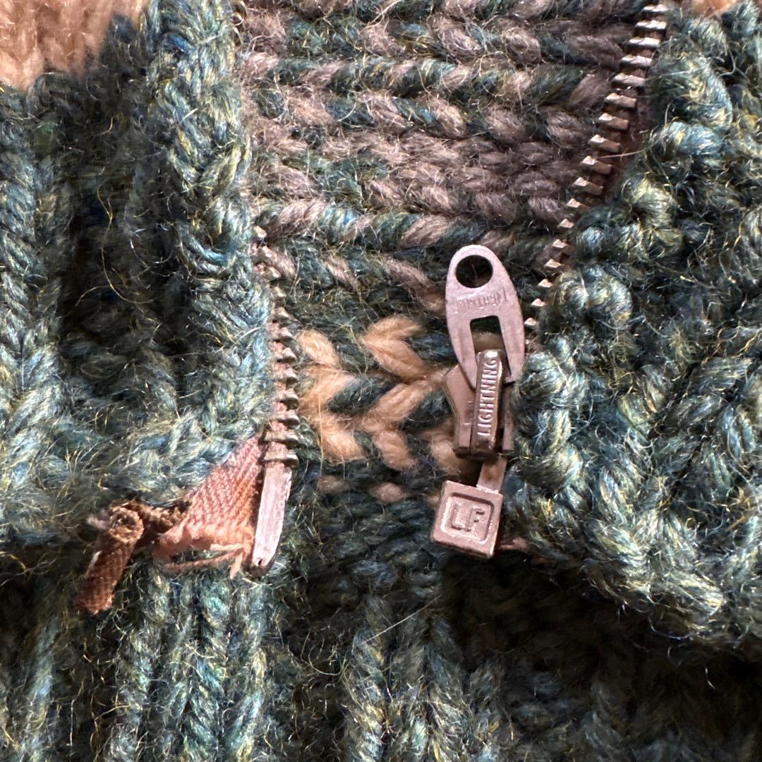 【60sビンテージ】カウチンセーター 緑 メランジ アーガイル 雪 ノルディック