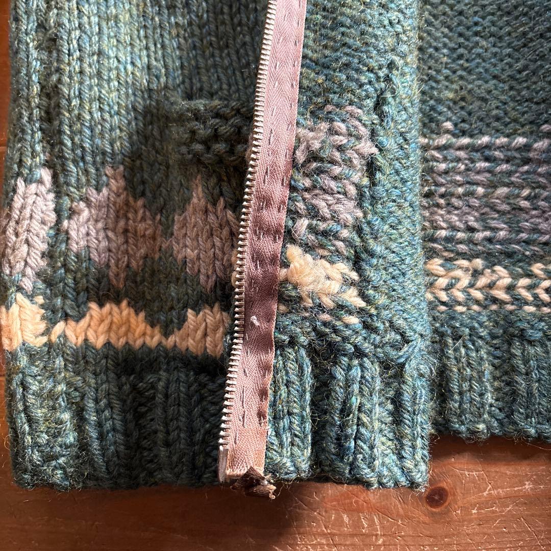 【60sビンテージ】カウチンセーター 緑 メランジ アーガイル 雪 ノルディック