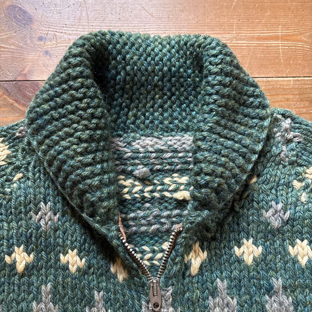 【60sビンテージ】カウチンセーター 緑 メランジ アーガイル 雪 ノルディック