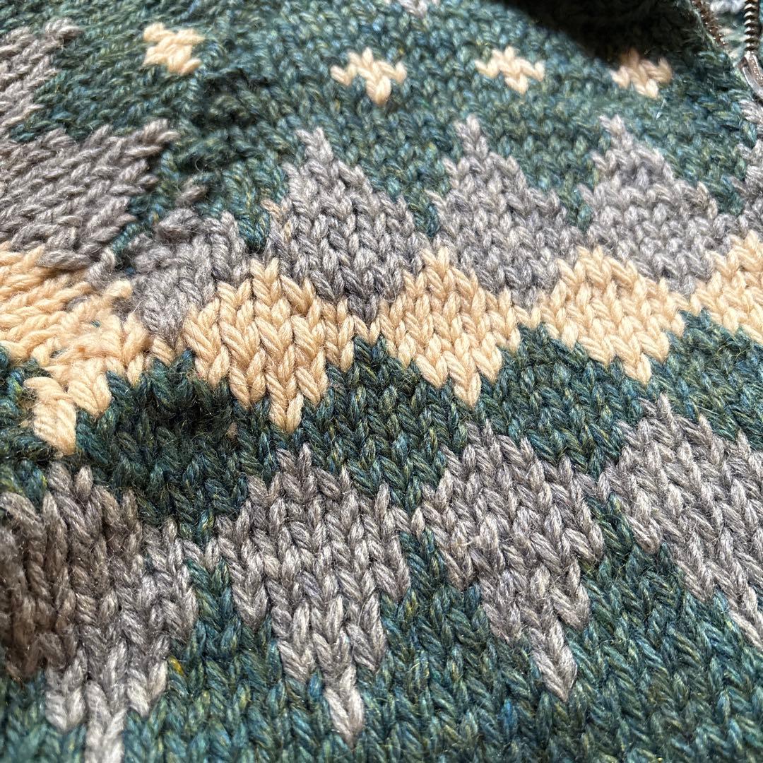 【60sビンテージ】カウチンセーター 緑 メランジ アーガイル 雪 ノルディック